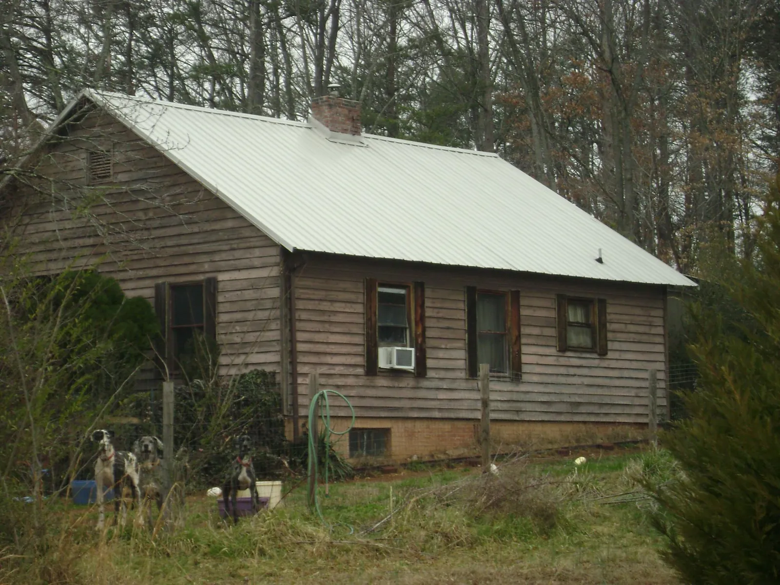 White metal roof on an old wood sided farmhouse, from a Asphalt Shingle Roof Repair job in Mansfield